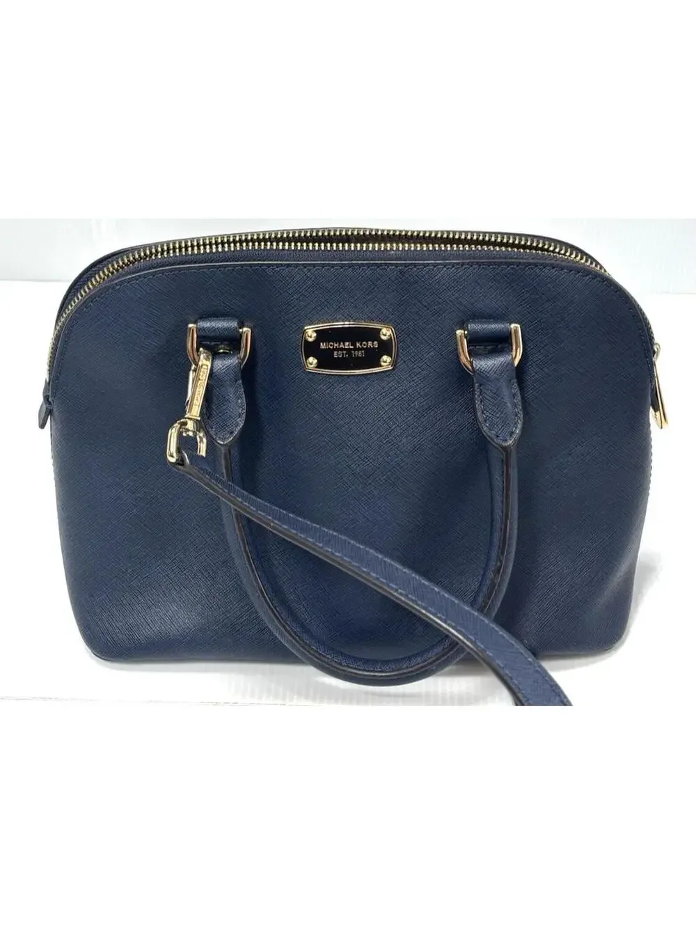 Michael Kors Navy Blue Saffiano Satchel Dome Crossbody Bag GUC